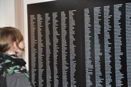 Der Anblick dieser Tafel erschüttert immer wieder neu: Sie stammt aus der ehemaligen zeitgeschichtlichen Dokumentation „Wewelsburg 1933 – 1945. Kult- und Terrorstätte der SS“ und listet die Namen der Opfer des Konzentrationslagers in Wewelsburg (1992) auf (Foto: Archiv Kreismuseum Wewelsburg)